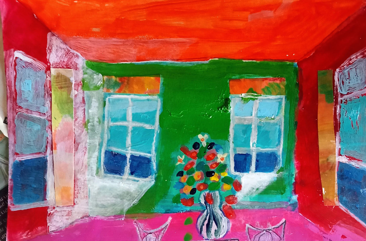 Green Interior - Original Italian Contemporary Painting