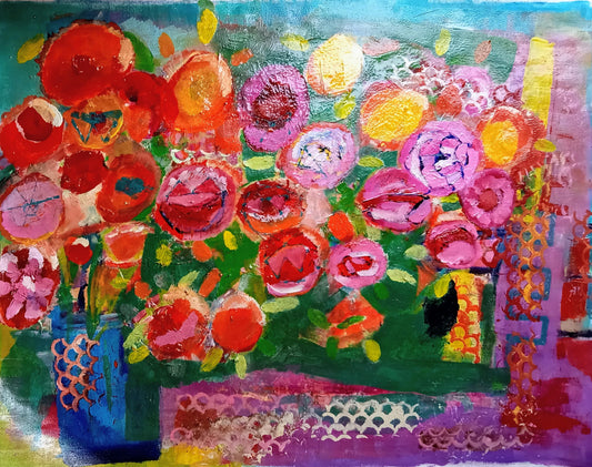 Blue and White Vase with Flowers — Original Contemporary Painting
