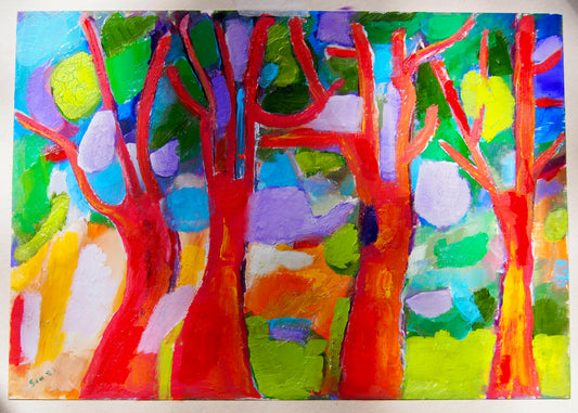 Alberi rossi 03 (sfondo viola e verde)